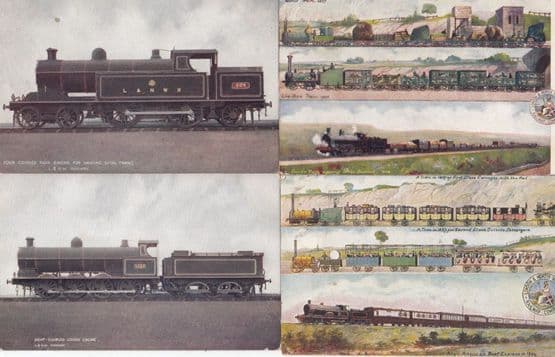 Four Eight Coupled Goods Engine Livestock Train Boat Express 4x Postcard