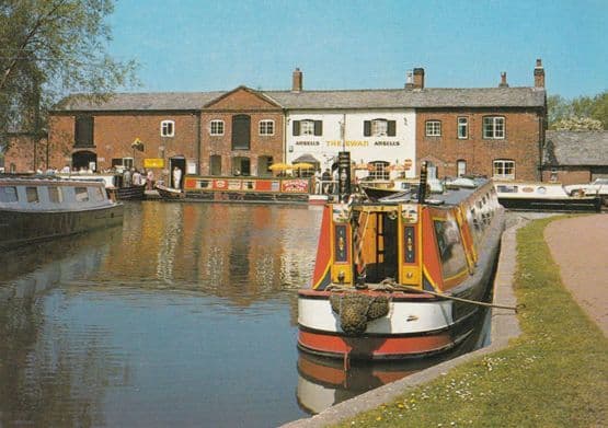 Fradley Junction Meeting Mersey Canal Drinking at The Swan Pub 1970s Postcard