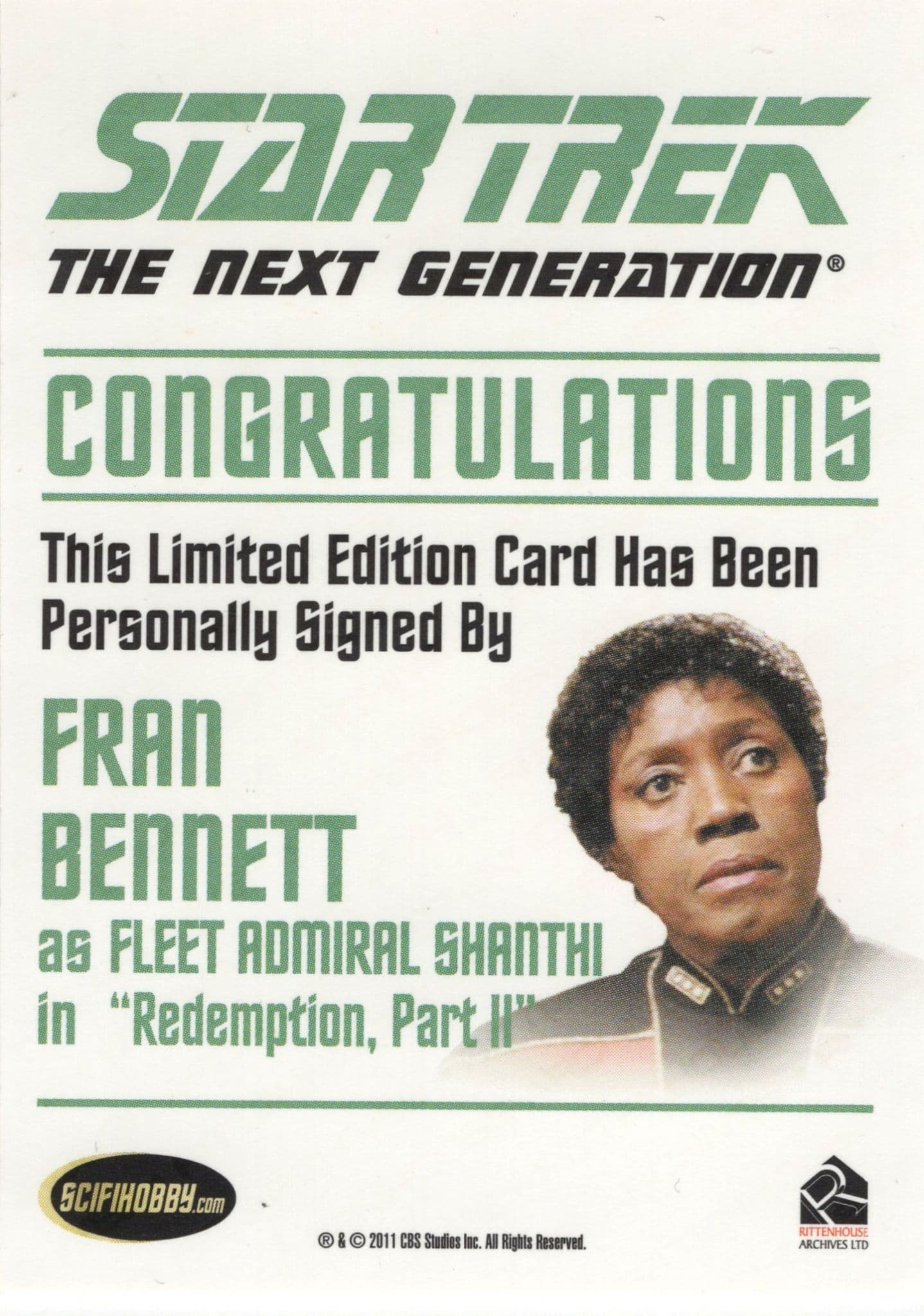 Fran Bennett Fleet Admiral Shanthi Star Trek Signed Autograph Card