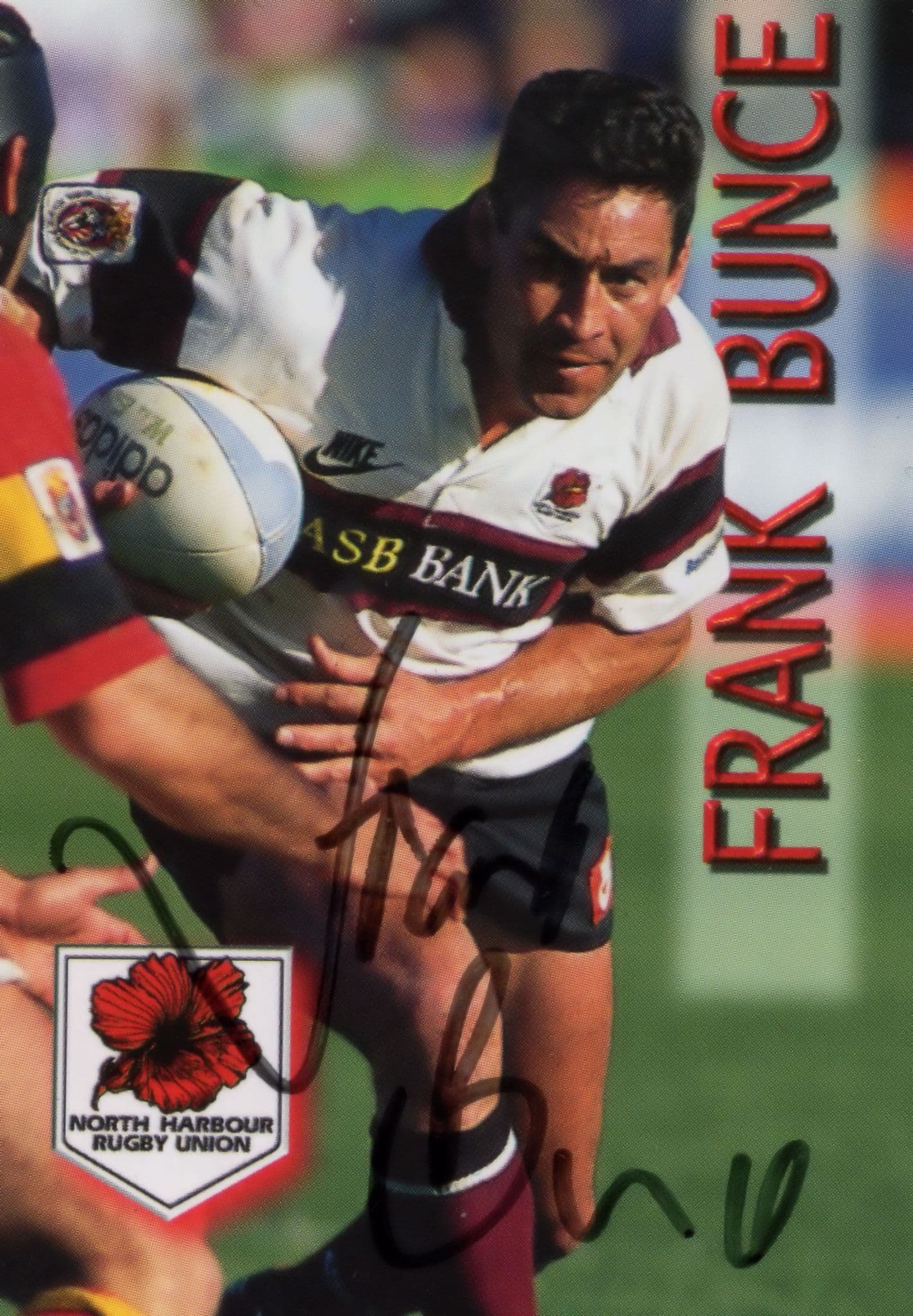 Frank Bunce North Harbour New Zealand Rugby Hand Signed Card Photo