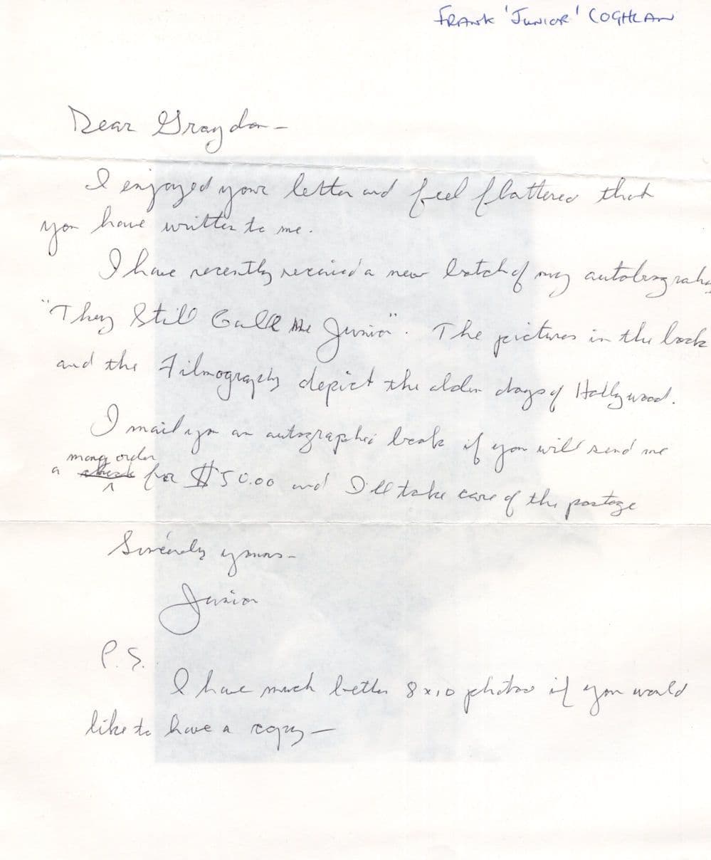 Frank Jnr Coghlan Gone With The Wind Fully Hand Written Signed Letter
