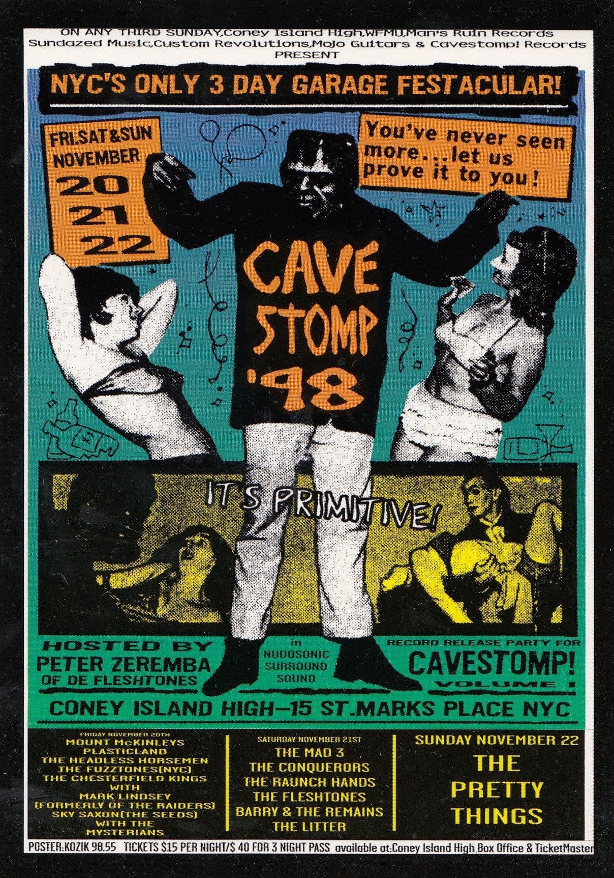 Frank Kozik Cave Stomp 1998 Fleshtones Live Garage Music New York Art Postcard