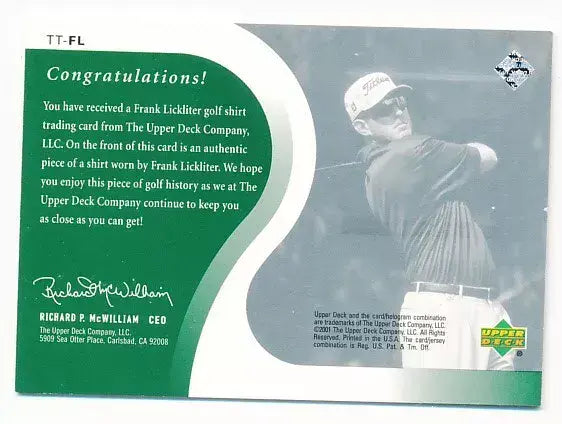 Frank Lickliter Original Shirt Golf Tour Rare Limited Threads Card