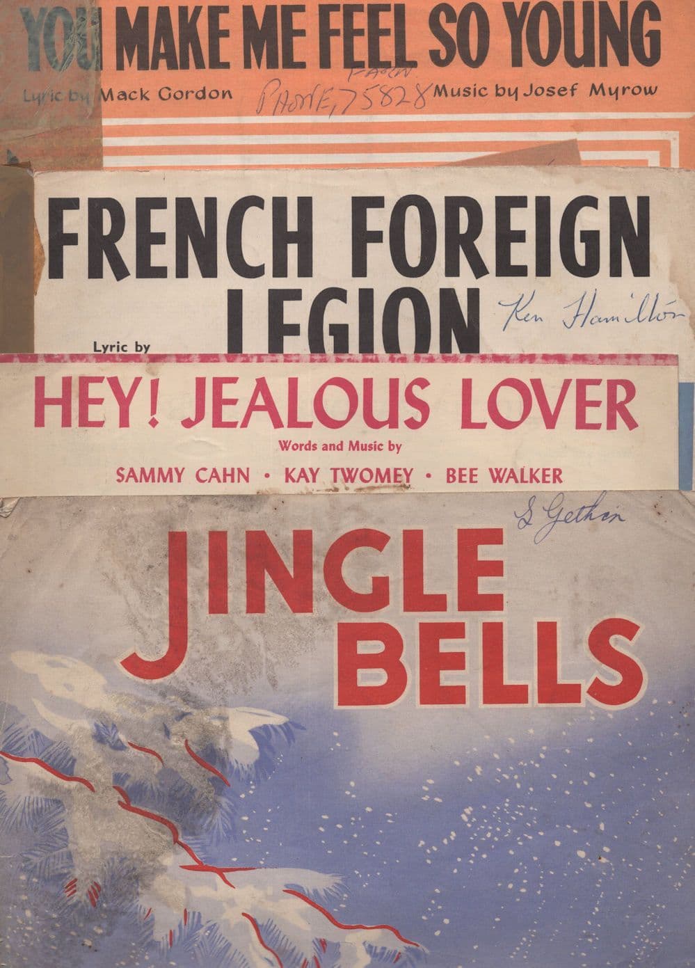 Frank Sinatra Hey Jealous Lover Jingle Bells 5x Worn Sheet Music s