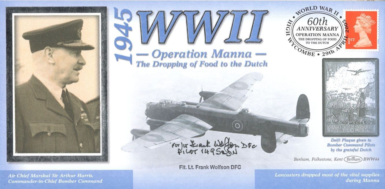 Frank Wolfson DFC Operation Manna WW2 Benham Hand Signed FDC
