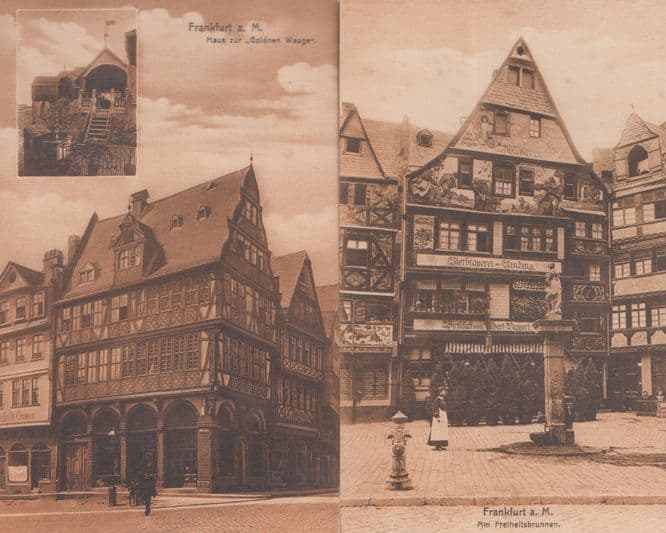 Frankfurt Frielheitsbrunnen Golden Haage 2x Antique Mint Postcard s
