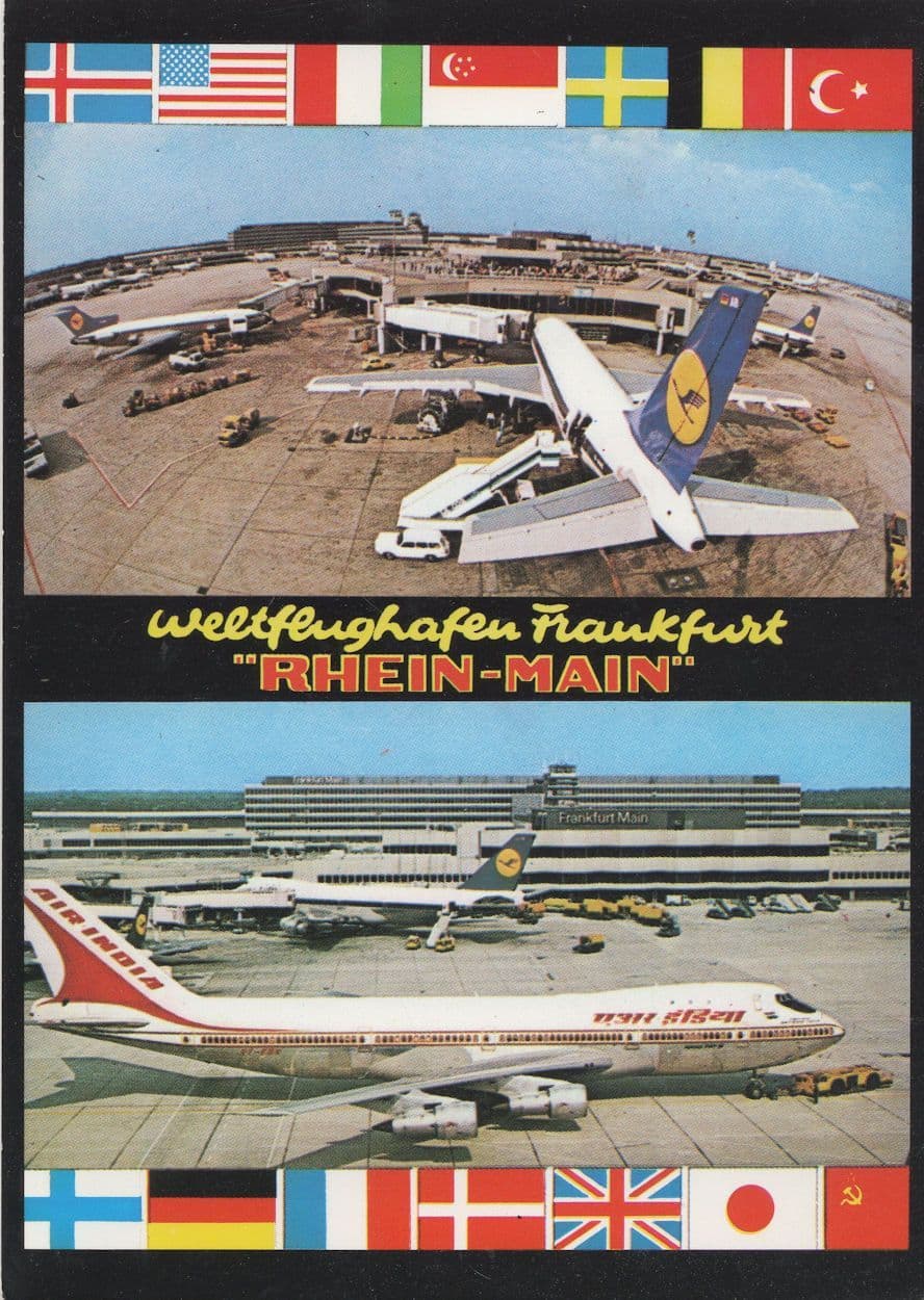 Frankfurt German Airport Flags Rhein Main Postcard