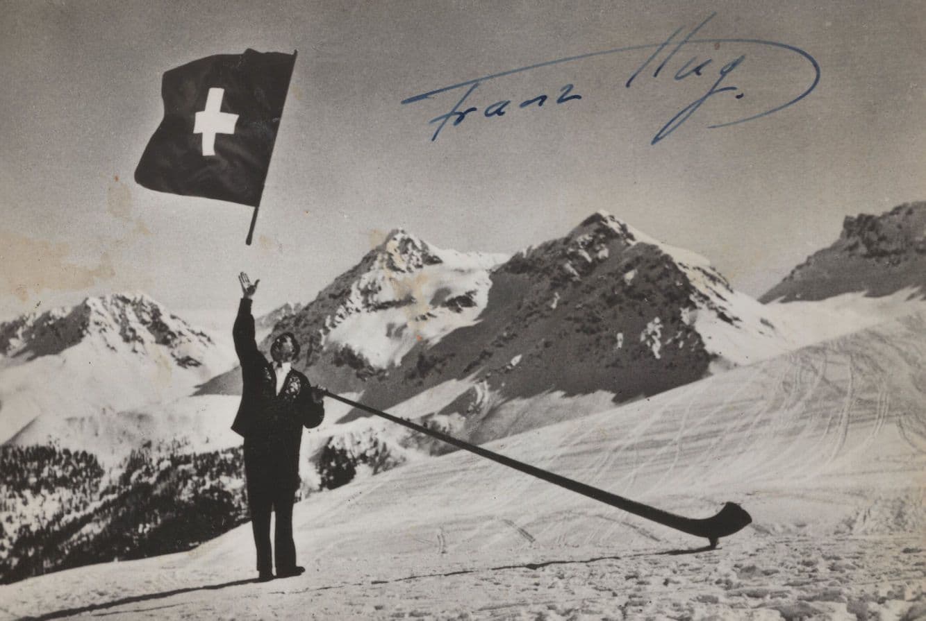 Franz Hug MULTI Olympic Games Swiss King Flag Thrower Hand Signed Photo Postcard