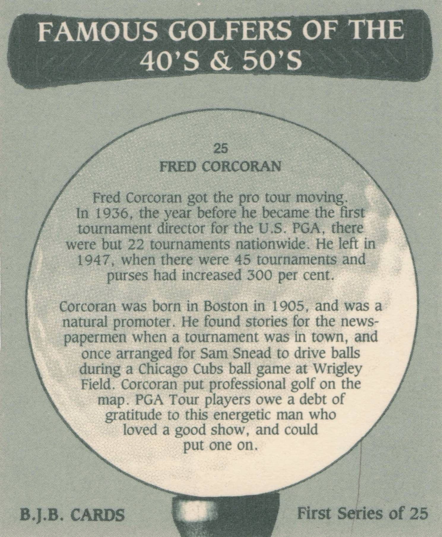Fred Corcoran Famous Golfers Of The 40s & 50s Golf Trade Photo Card