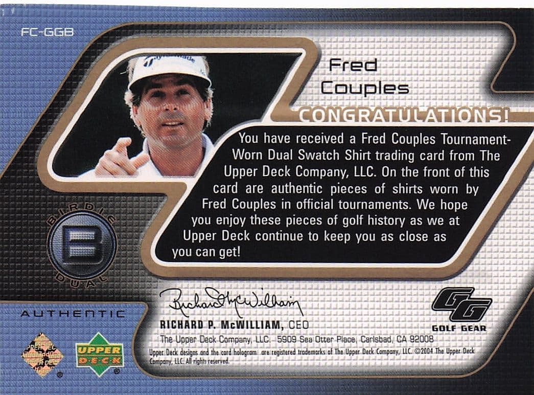 Fred Couples Golf Gear 2004 Authentic Real Shirt Swatch Upper Deck Card