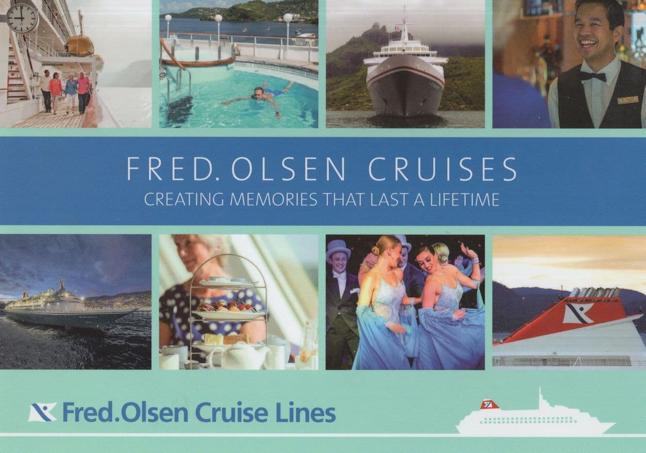 Fred Olsen Ship Ferry Swimming Pool Bar Cabaret Advertising Postcard