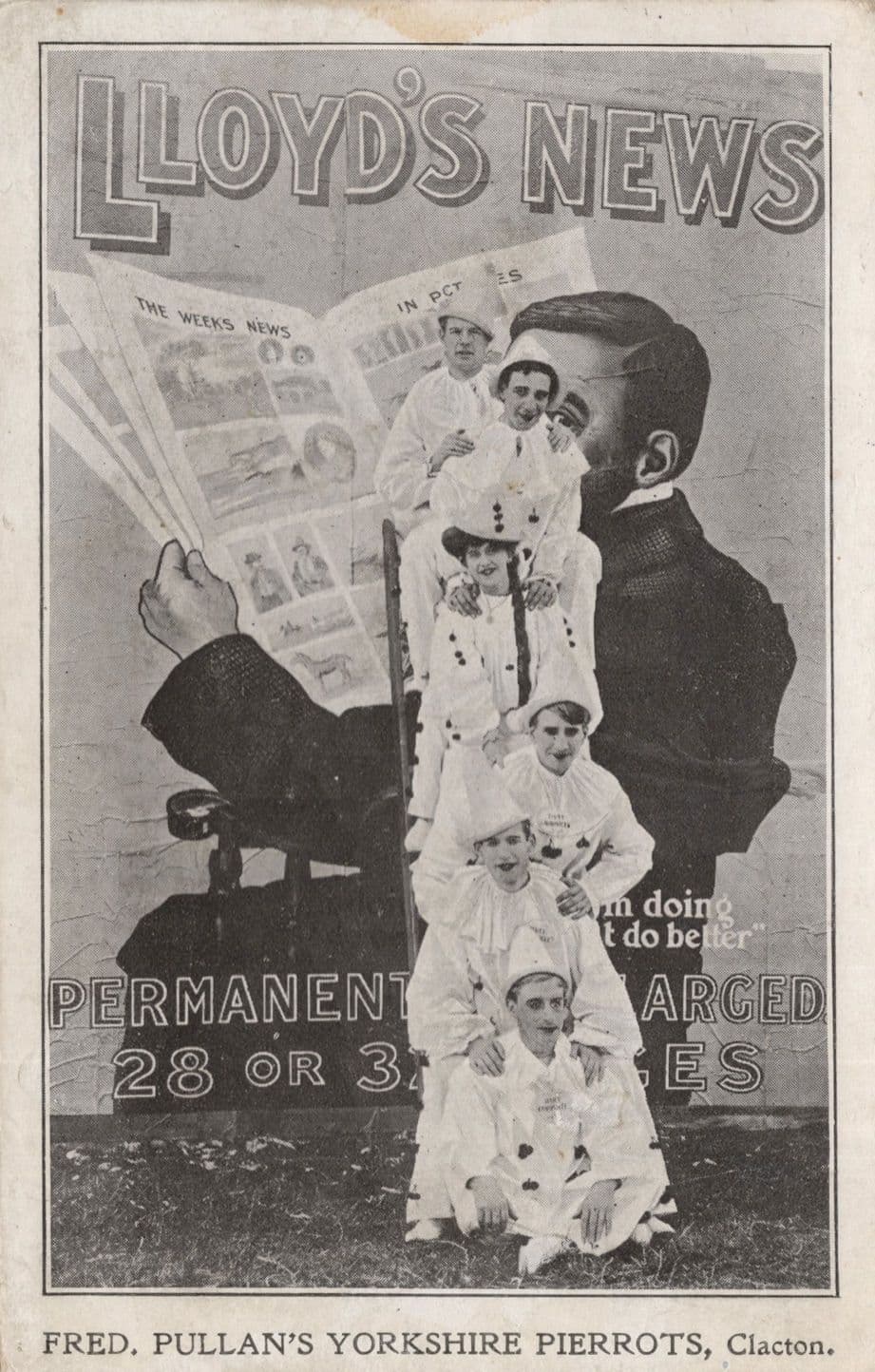 Fred Pullman's Yorkshire Pierrots Clowns Clacton On Sea Old Advertising Postcard