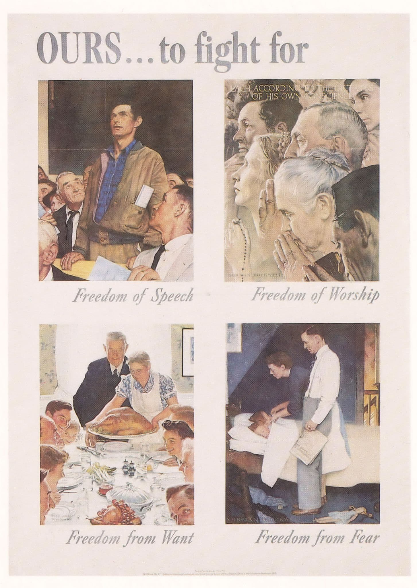 Freedom Of Worship Speech From Want Fear Military Postcard