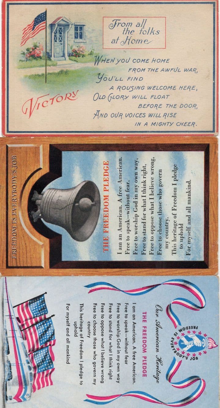 Freedom Pledge Victory July 4th 3x USA Old Postcard s
