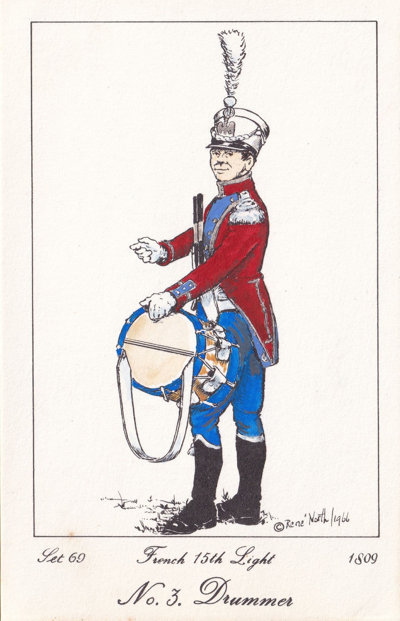 French 15th Light Regiment Drummer Napoleonic War Soldier PB Postcard