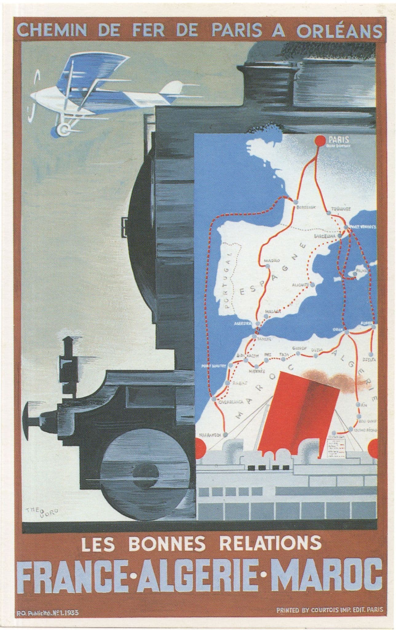 French Algerie Maroc Orleans Old Train Railway Poster Postcard
