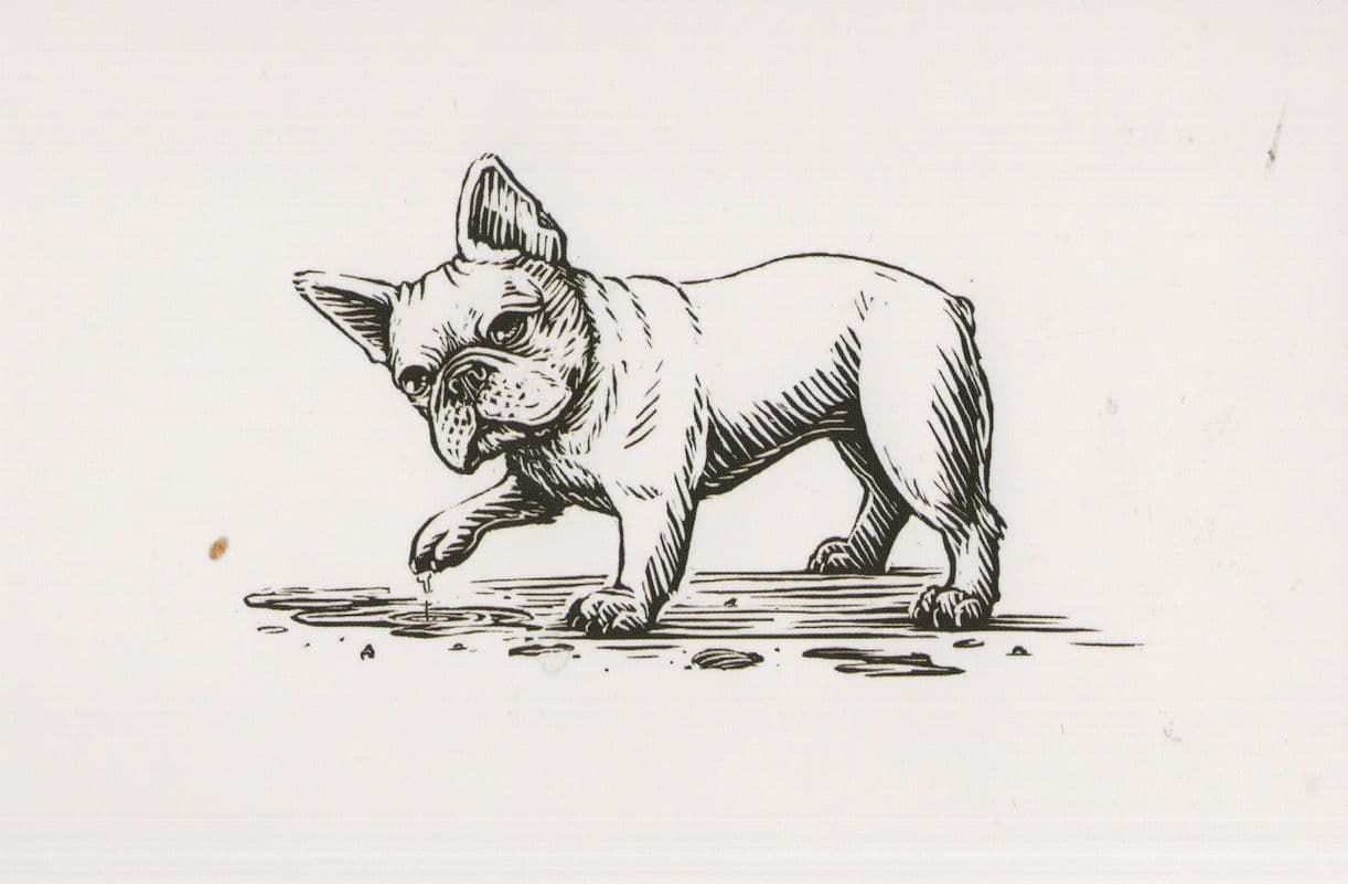 French Bulldog Playing With A Puddle Dog Painting Postcard