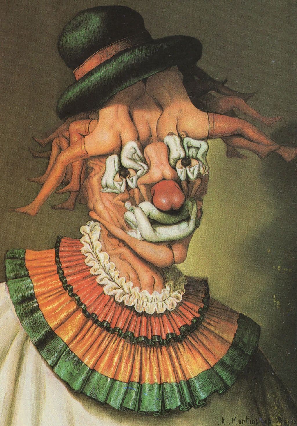 French Circus Clown Head Made Of Womens Legs Painting Postcard