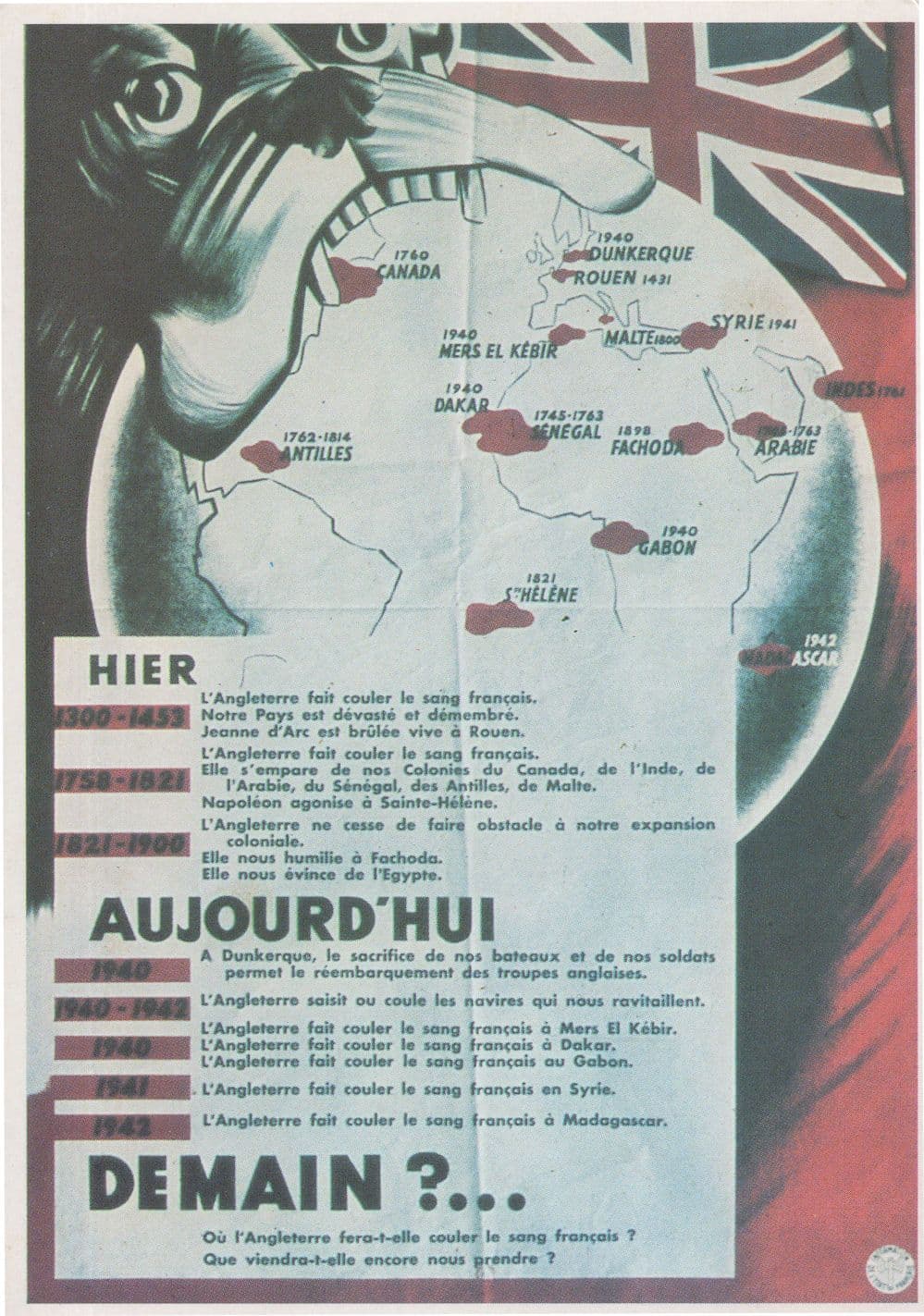 French Comic Military Globe Map War Poster Postcard