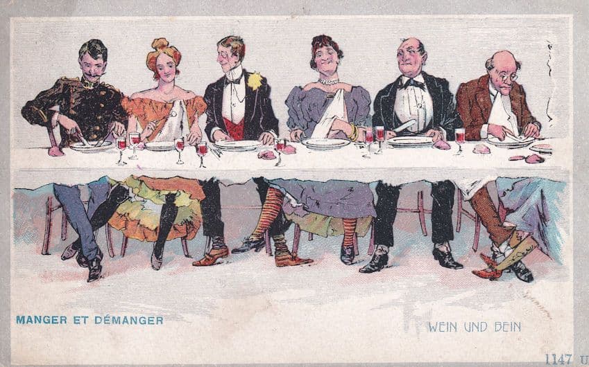 French Dinner Party Feet Games Shoes Antique Comic Postcard