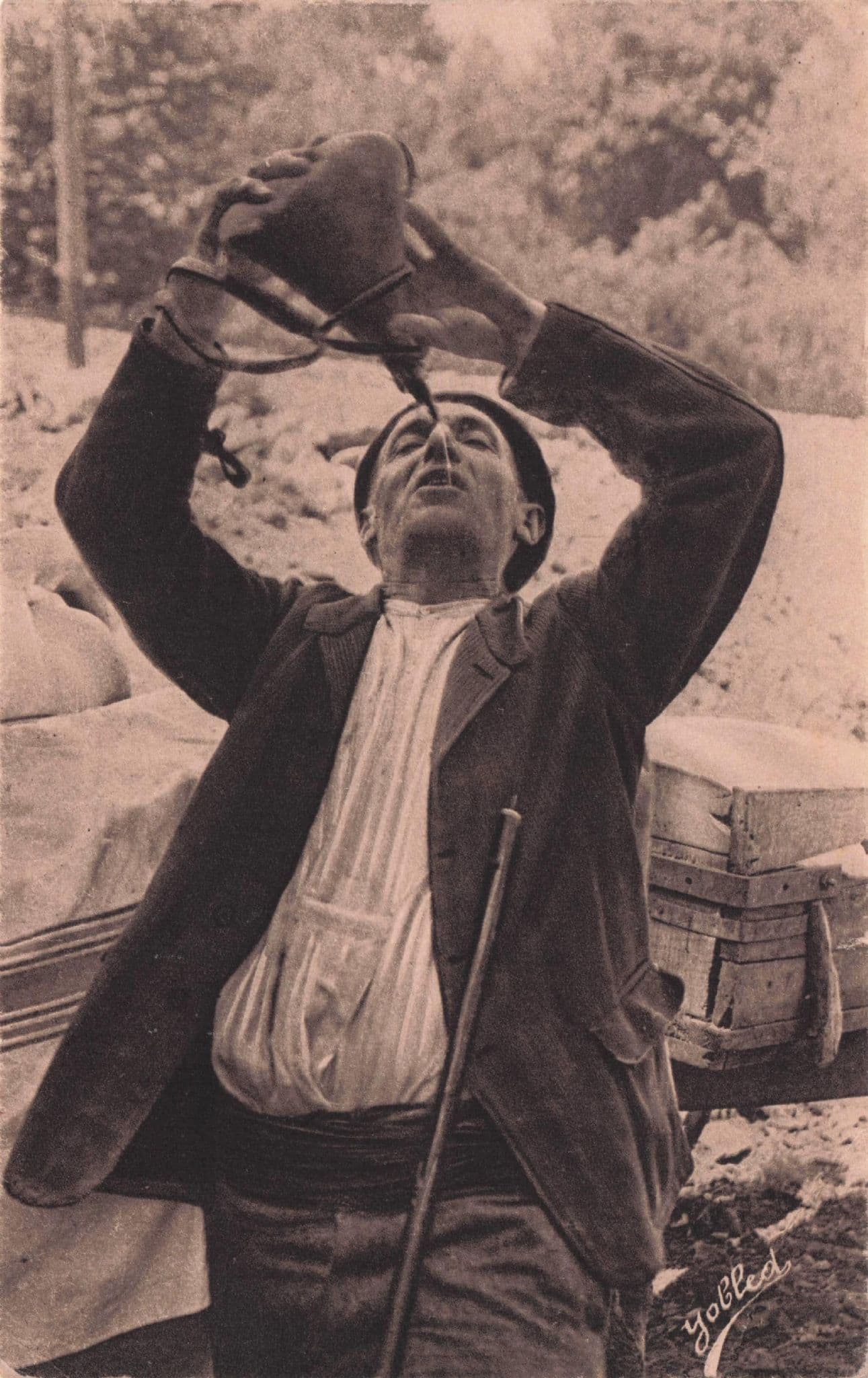 French Drinking Maniac Type Basque Antique France Postcard