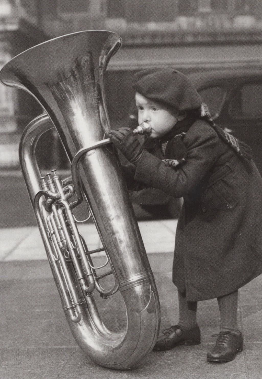 French Girl Child Playing Giant Tuba On Street Award Photo Postcard