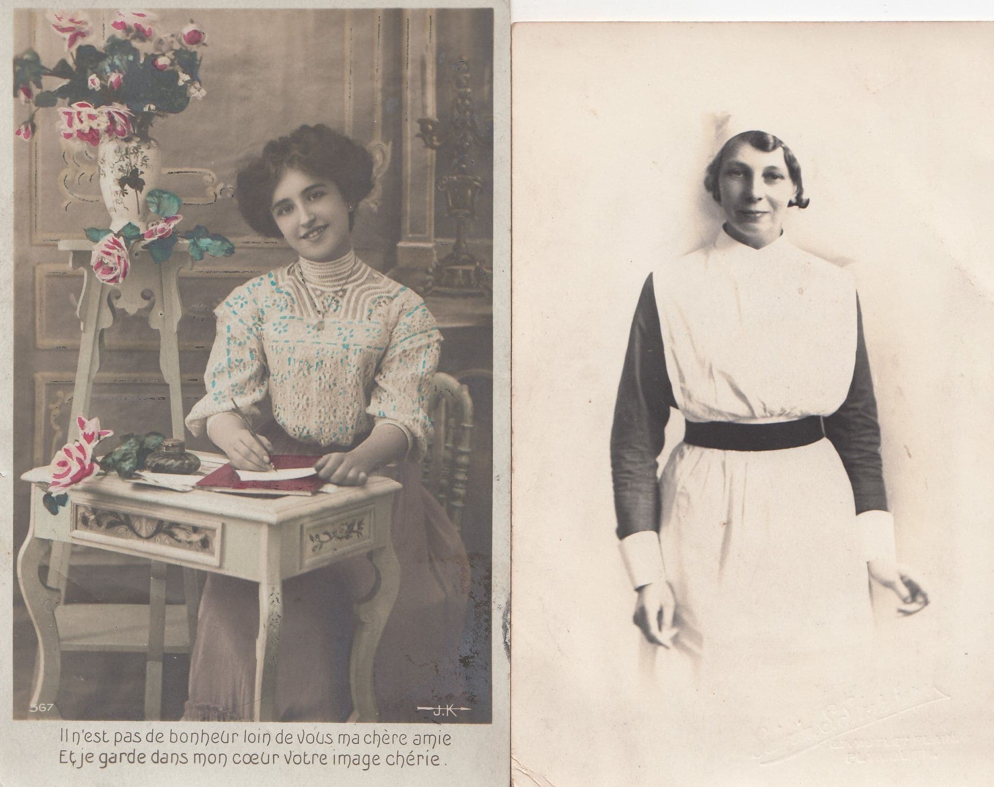 French Letter Writing Tiny Waist House Maid 2x France Old Postcard s