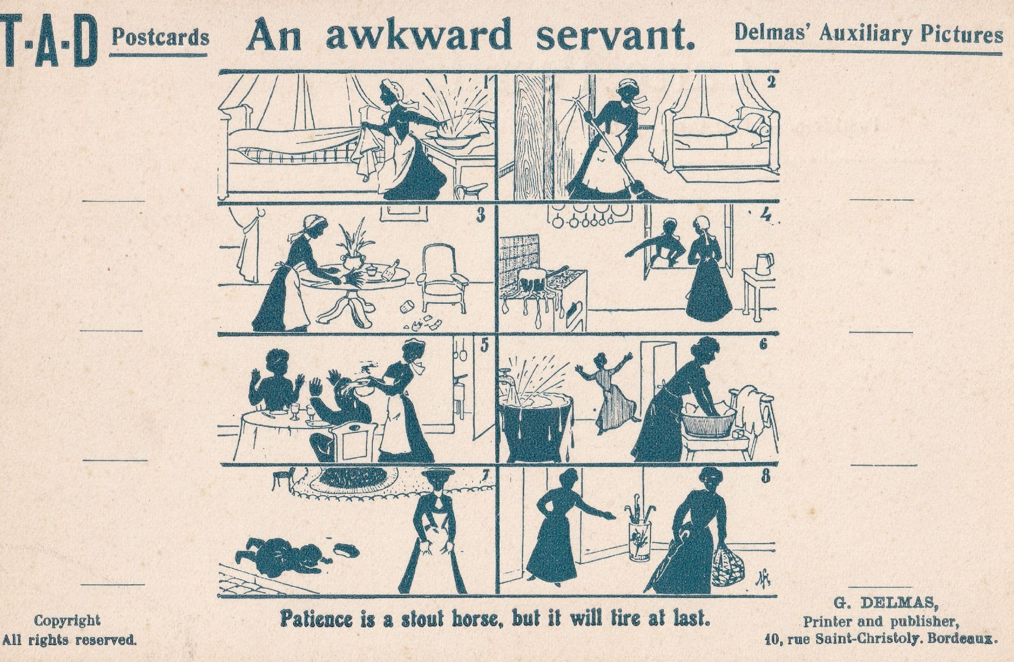 French Maid Awkward Servant Training Antique Comic France Old Postcard