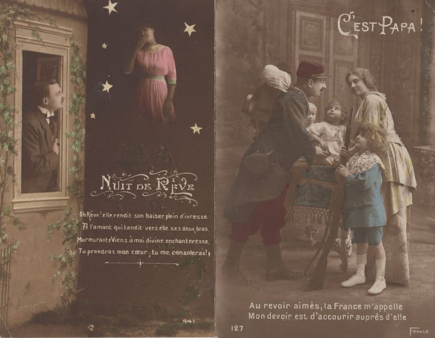 French Moonlight & Military Love Romance Papa 2x Postcard s