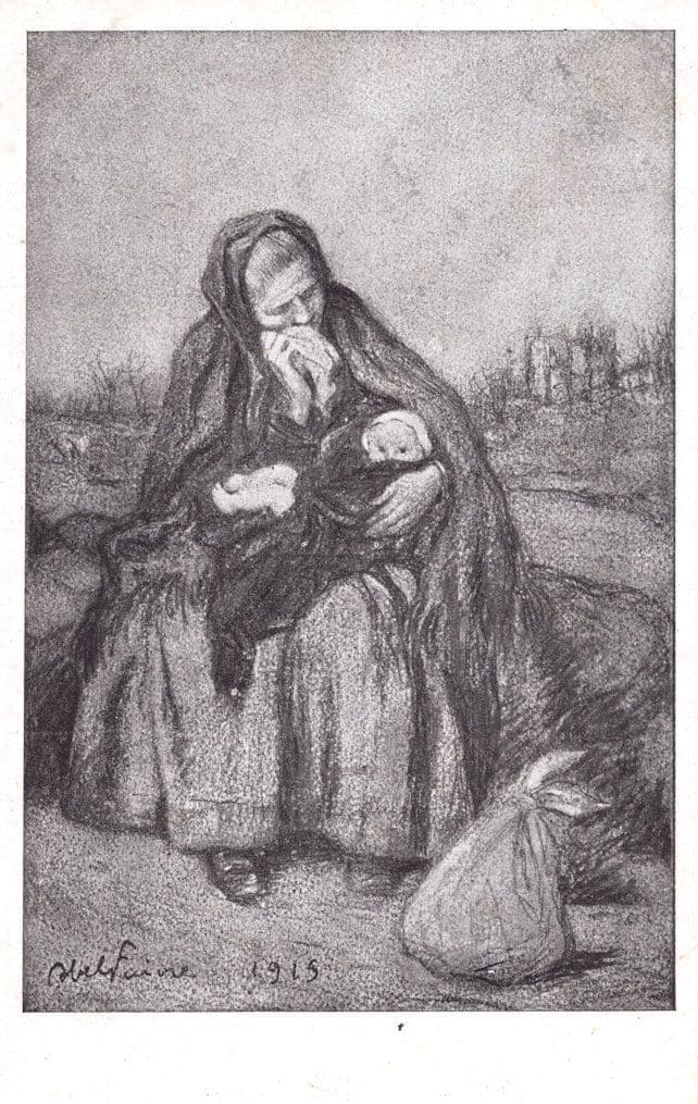 French Mother & Child Antique 1915 WW1 Painting Postcard