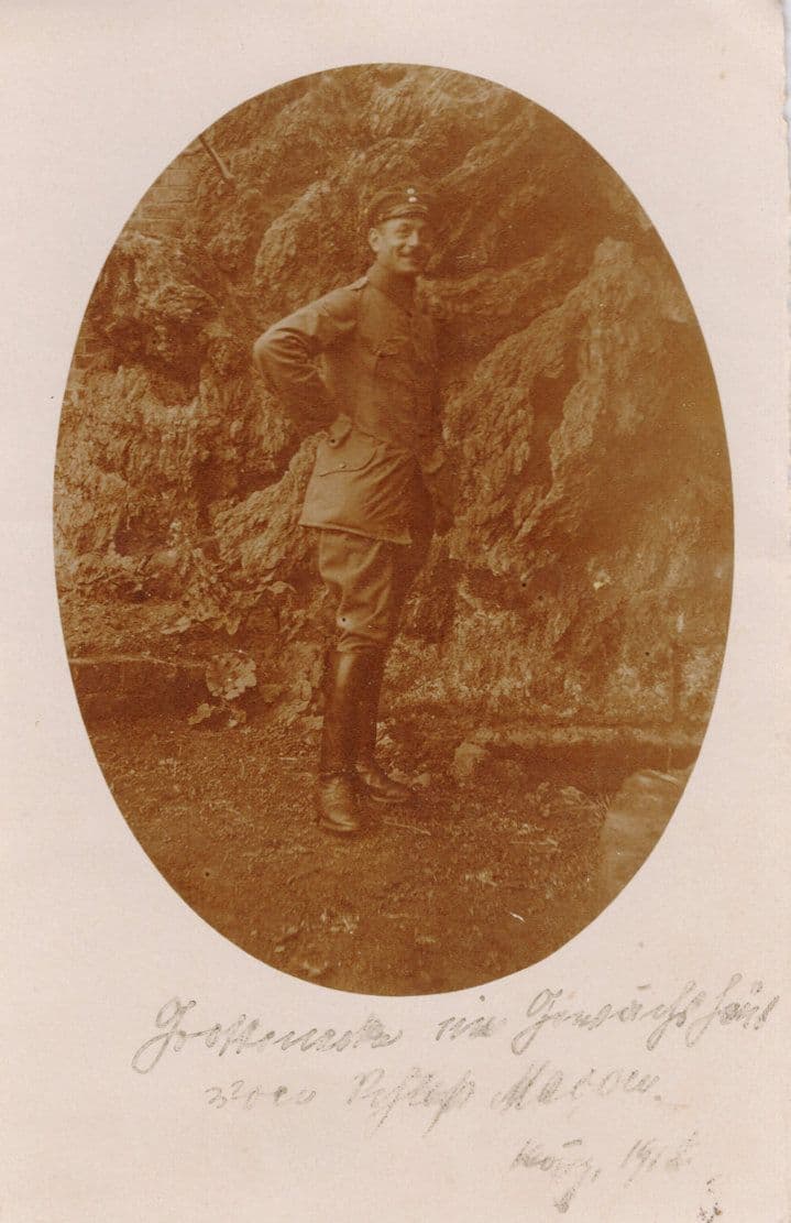 French Soldier 1918 Hand Signed Portrait Old WW1 Postcard