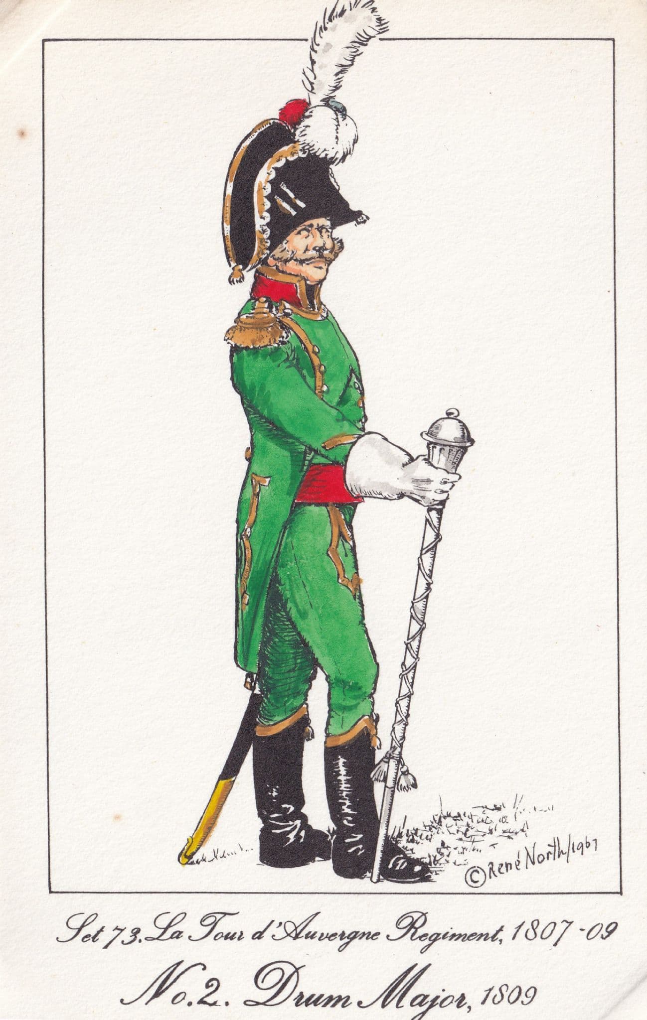 French Tours D'Auvergne Drum Major Soldier Napoleonic War Uniform PB Postcard