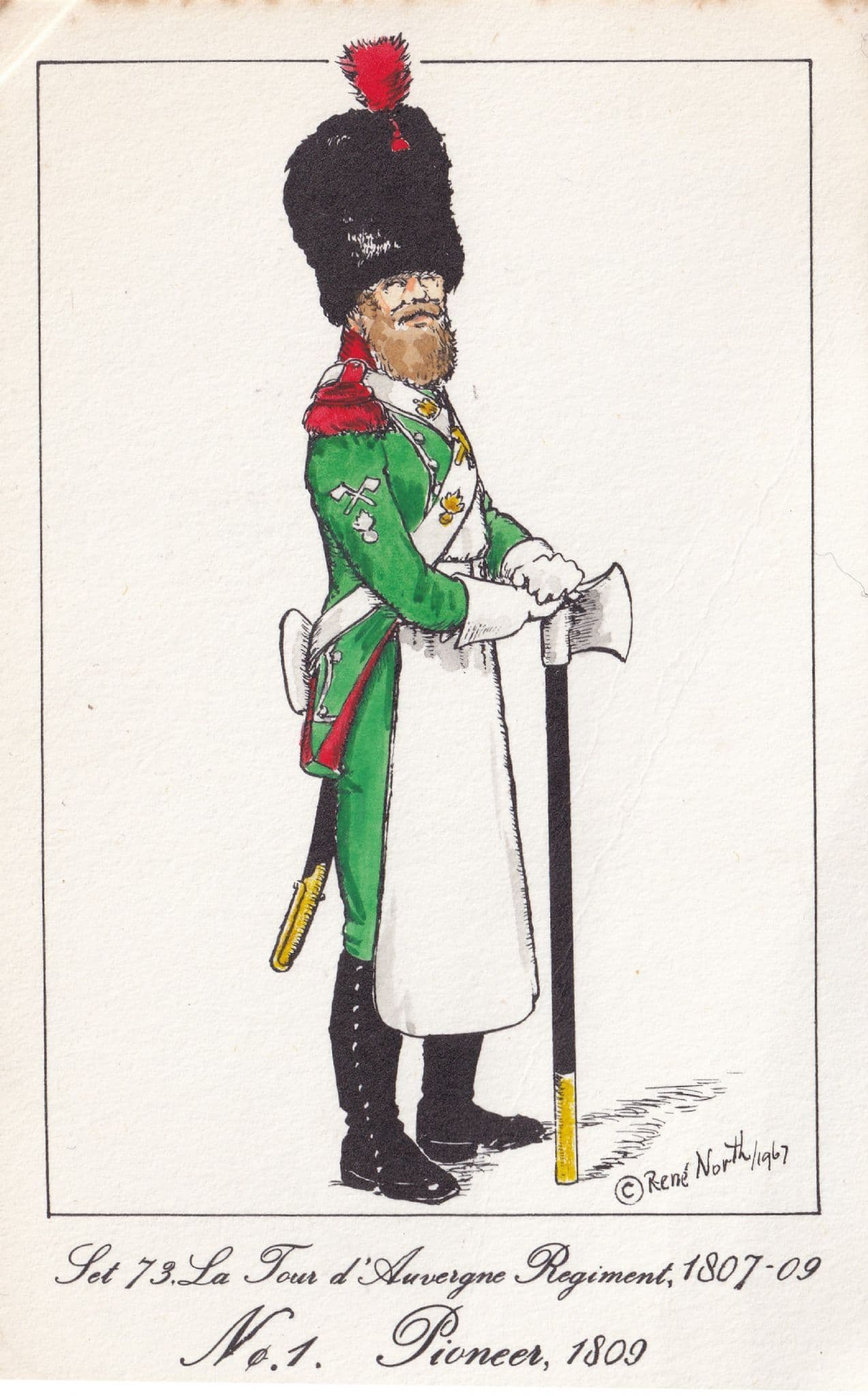 French Tours D'Auvergne Pioneer Soldier Napoleonic War Uniform PB Postcard