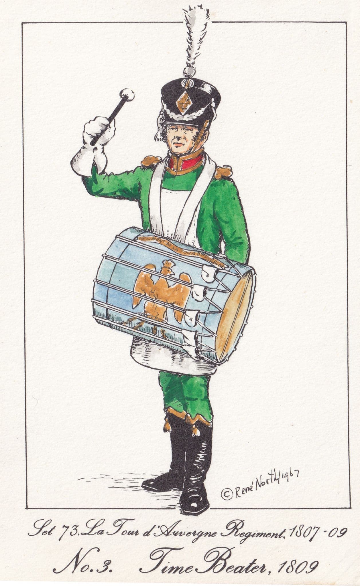 French Tours D'Auvergne Time Beater Soldier Napoleonic War Uniform PB Postcard