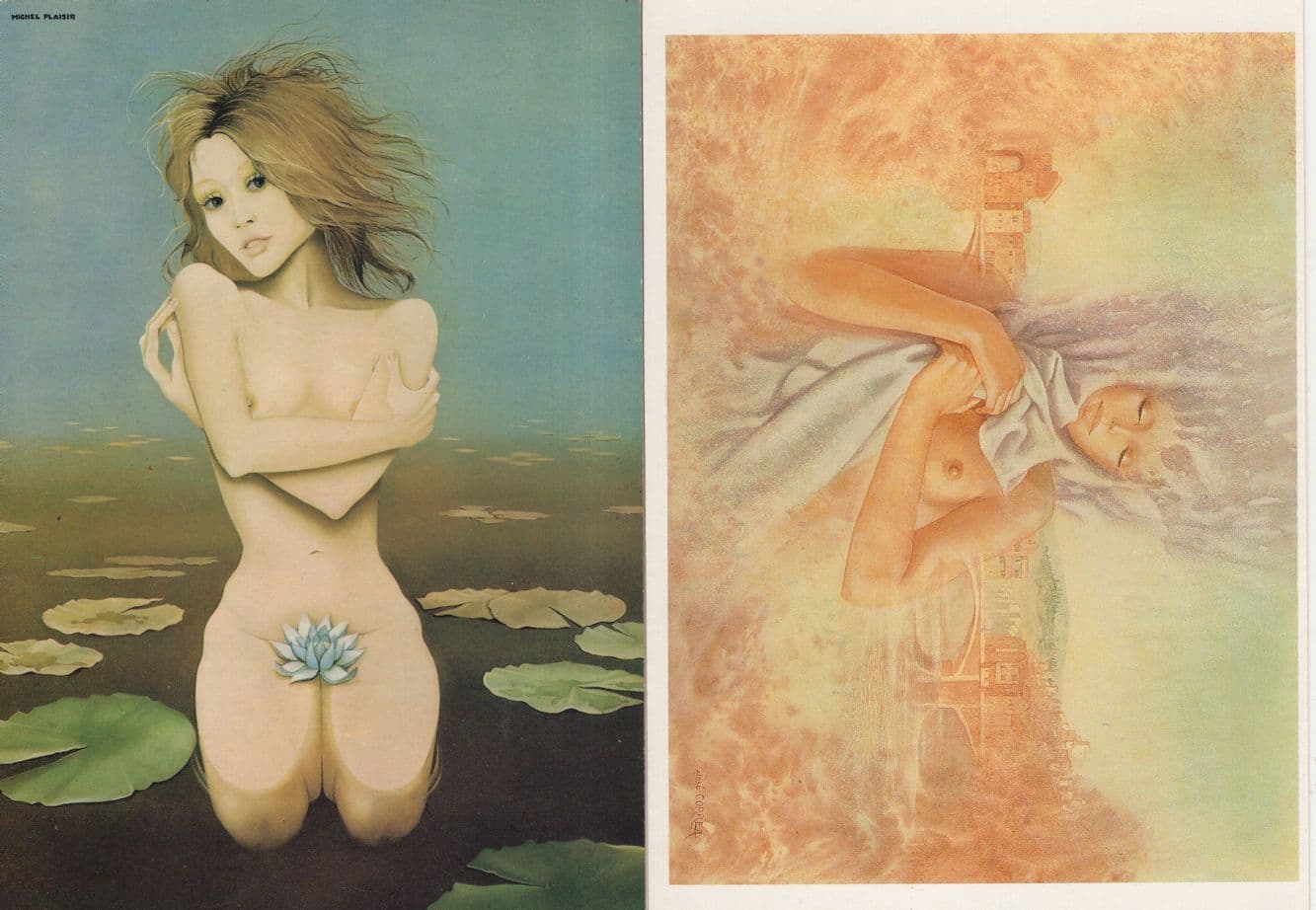French Water Nymph 2x Erotic France Painting Postcard s