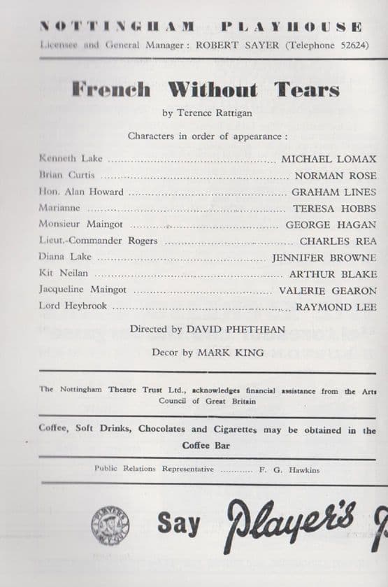 French Without Tears Terence Rattigan Nottingham Playhouse Theatre Programme