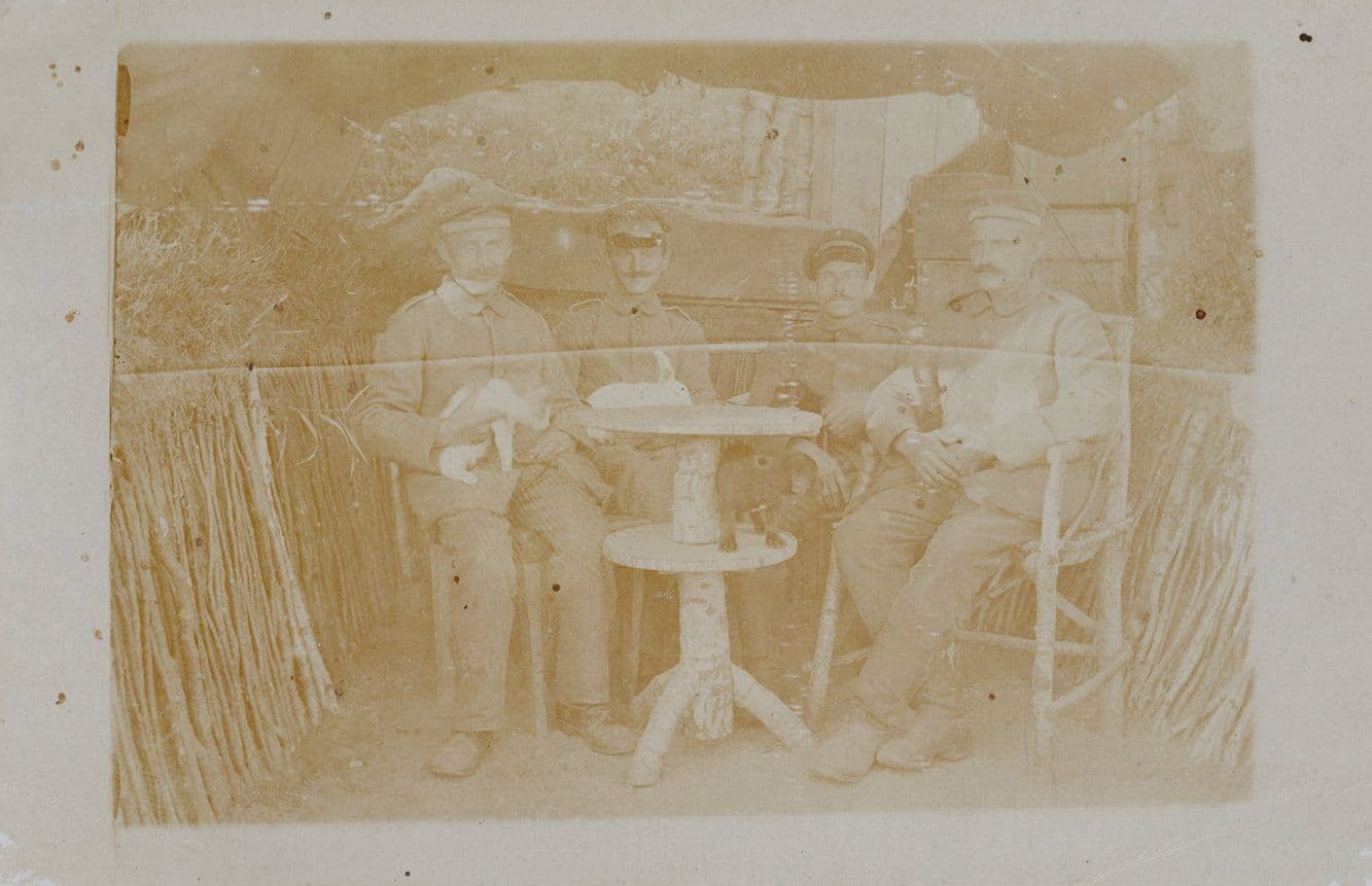 French WW1 Soldiers Playing With Rabbits Cats Old Real Photo Postcard