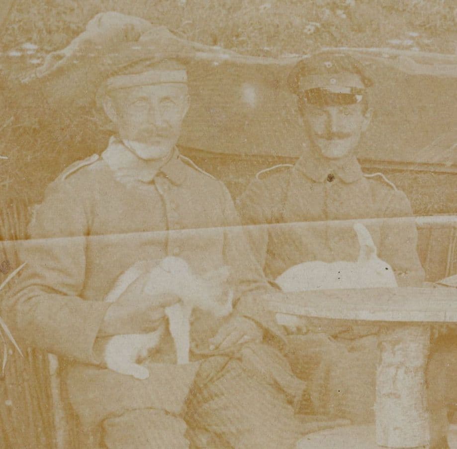 French WW1 Soldiers Playing With Rabbits Cats Old Real Photo Postcard