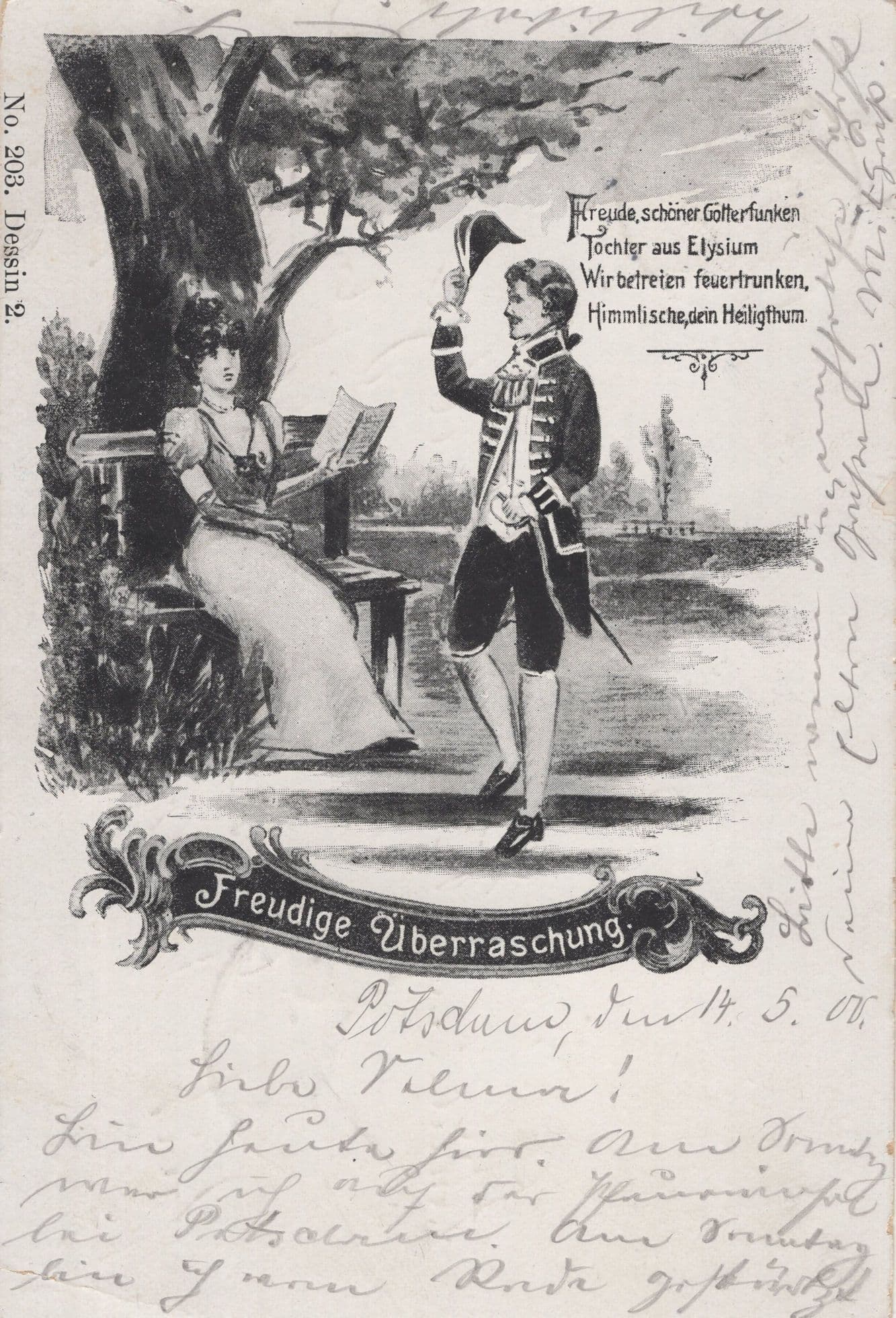 Freudige Uberraschung German Old Postcard