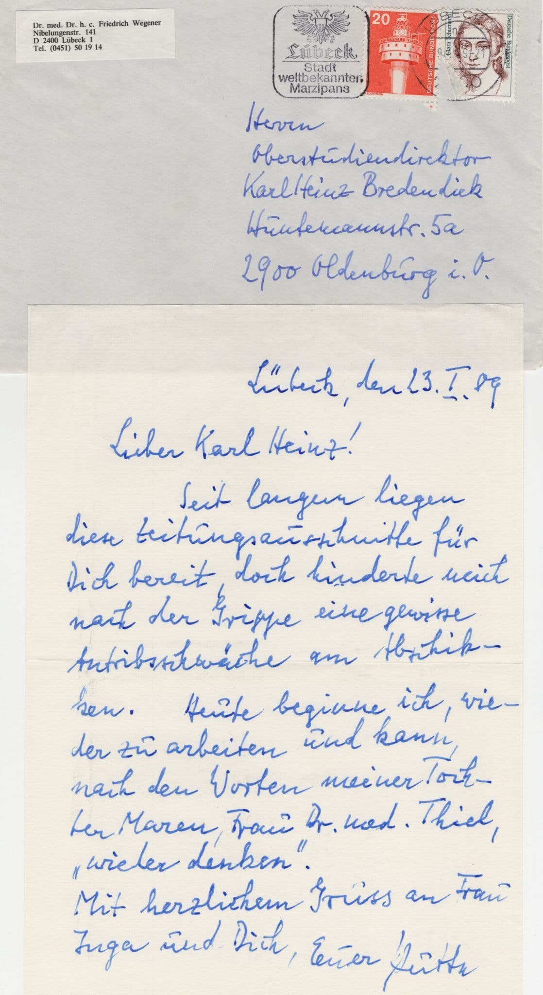Friedrich Wegener German Nazi Jew WW2 War Pathologist Hand Signed Letter