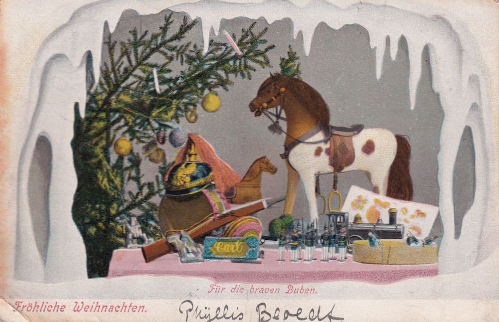 Frohliche Weihnachten German Military Toy Soldiers Old Postcard