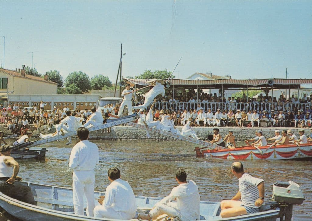 Frontignan France Canal Boat Stunt Men Display French Postcard