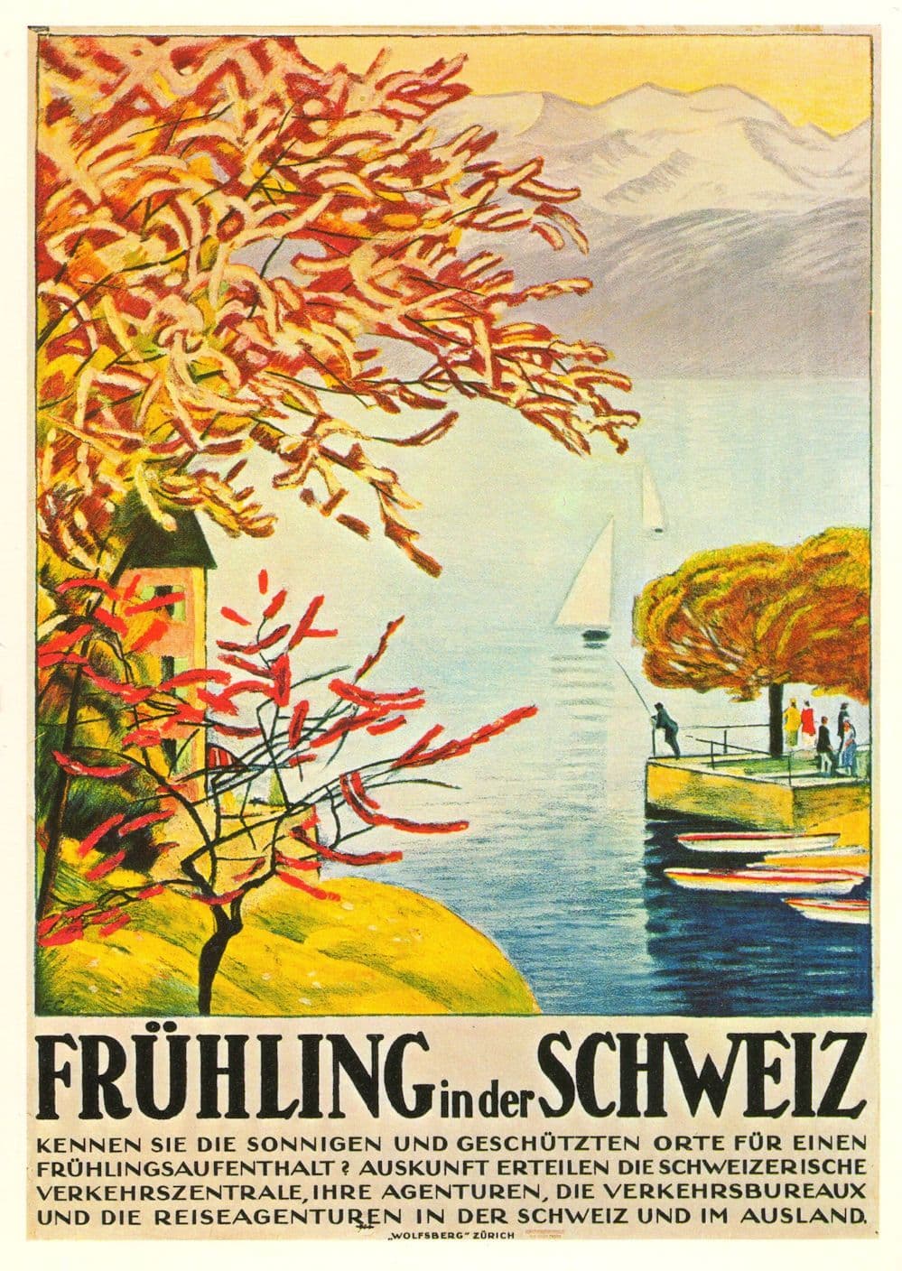 Fruhling In Der Schweiz Boats Fishing Switzerland Poster Postcard