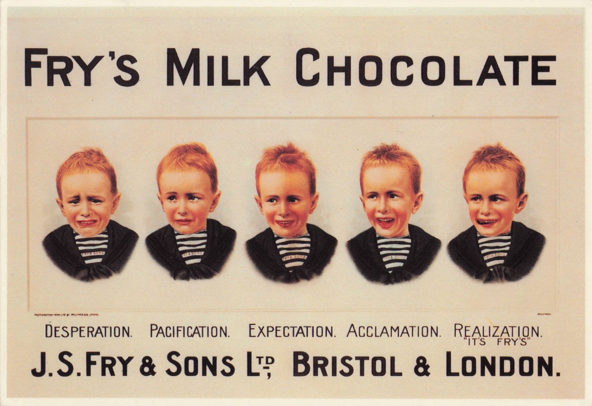 Fry's Five Guys Boys Bristol Chocolate Advertising Postcard