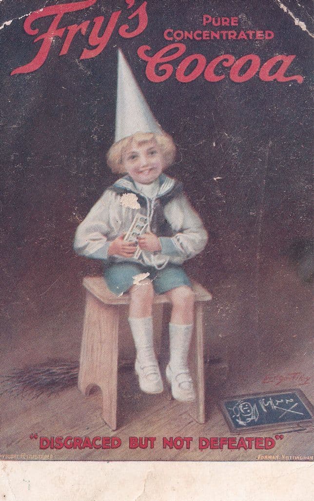 Frys Cocoa Child With Clown Hat Antique Advertising Postcard