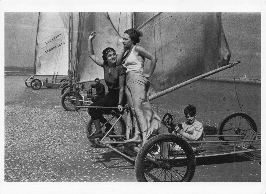 Yacht Beach Tripod Bicycle Racing Device on Sand 1930s Race Aeroplage Postcard