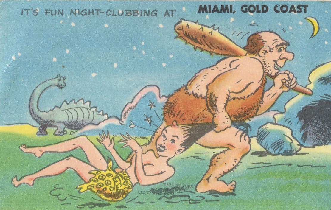 Fun Night Clubbing Flinstones Miami Gold Coast Comic Prehistoric Postcard