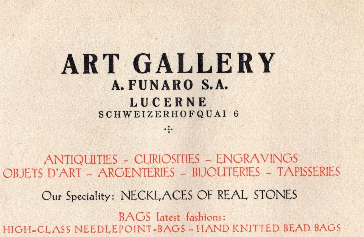 Funaro's Art Gallery Lucerne Old Swiss Advertising Postcard Ephemera