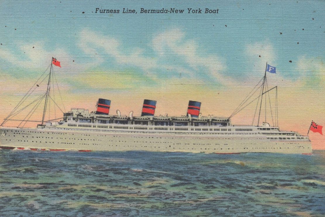 Furness Line Ship Liner Boat New York 1939 Linen USA Postcard