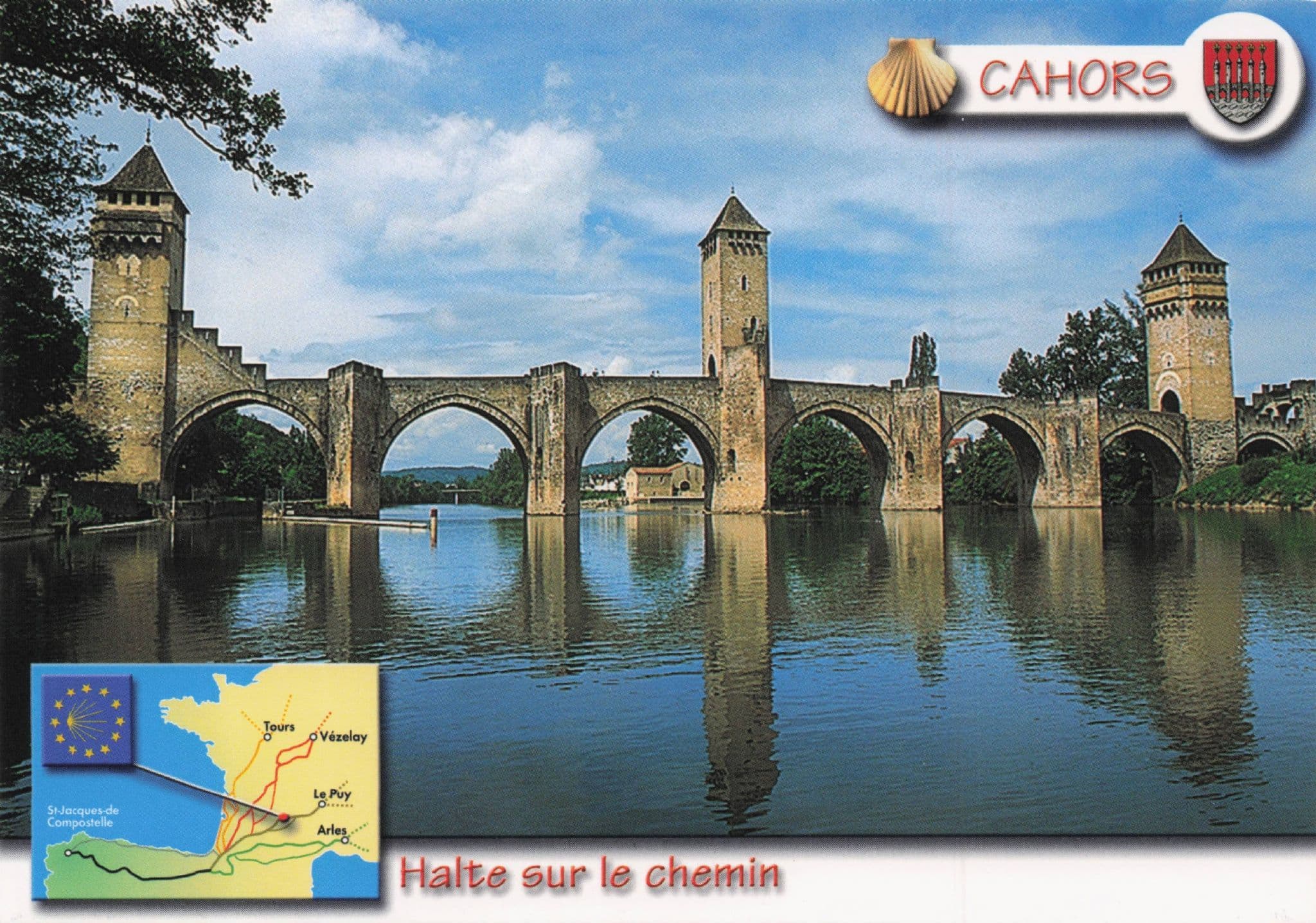 Gahors Bridge Map Halte Sur La Chemin French Postcard
